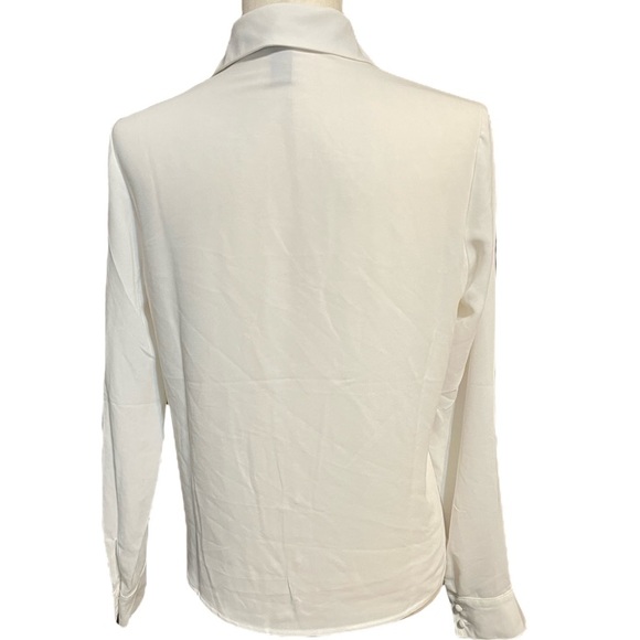 White button down women’s blouse with black attached tie - Picture 2 of 5